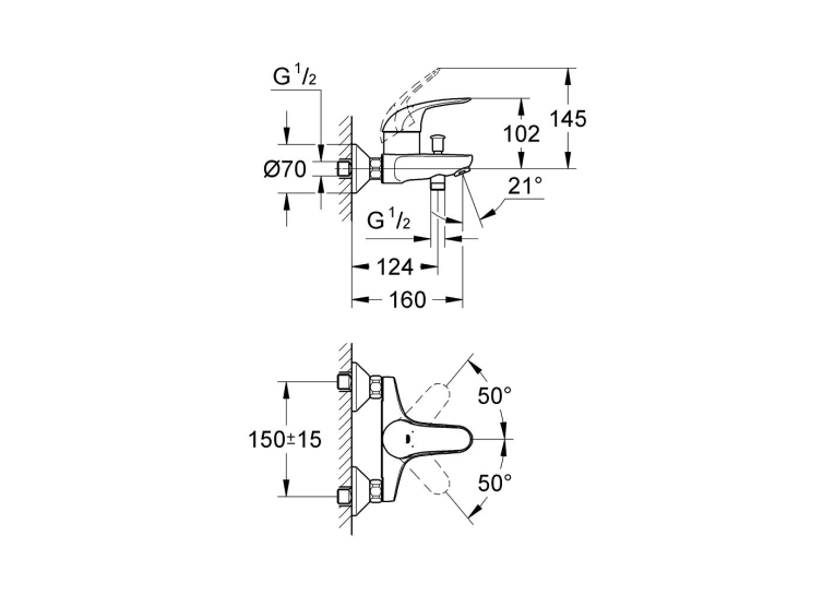 Однорычажный смеситель для ванны Grohe Euroeco (32743000)