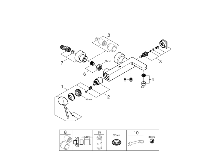 Однорычажный смеситель для ванны Grohe Plus (33553003)
