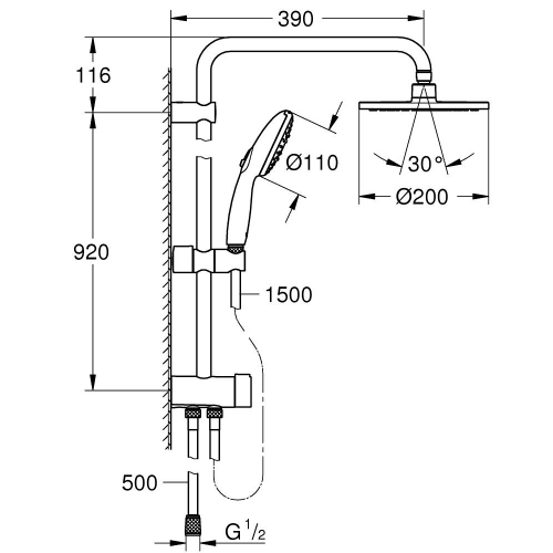 Душевая система Grohe Tempesta System 200 Flex с переключателем настенного монтажа (26452002)