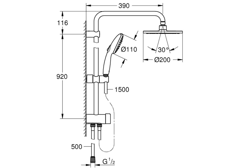 Душова система Grohe Tempesta System 200 Flex із перемикачем настінного монтажу (26452002)
