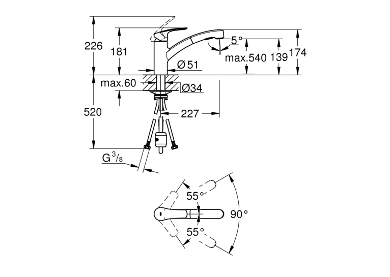 Одноважільний змішувач для мийки Grohe Eurosmart (303052431)