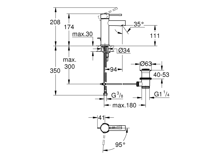 Змішувач одноважільний для раковини Grohe Essence S-Size (23379001)