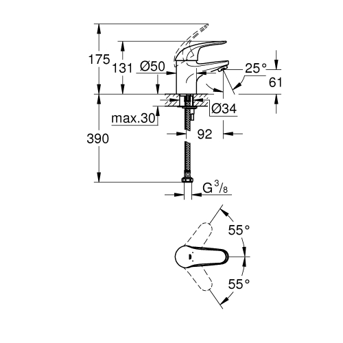 Однорычажный смеситель для раковины Grohe Euroeco S-Size (32734000)