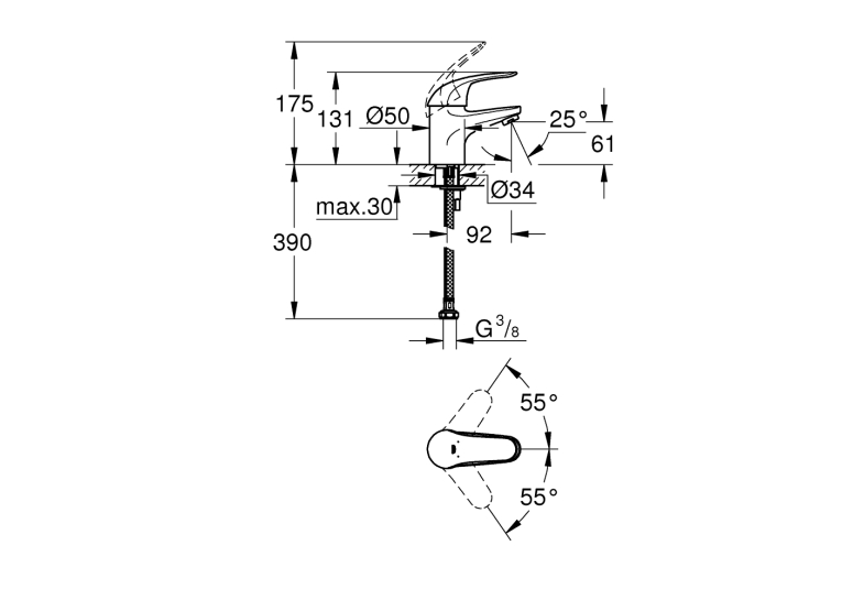 Однорычажный смеситель для раковины Grohe Euroeco S-Size (32734000)