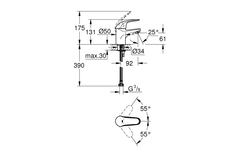 Однорычажный смеситель для раковины Grohe Euroeco S-Size (32734000)