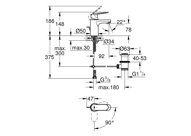 Одноважільний змішувач для раковини Grohe Eurosmart Cosmopolitan S-size (2337700E)