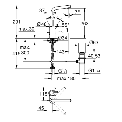 Одноважільний змішувач для раковини Grohe Concetto L-Size (23739002)