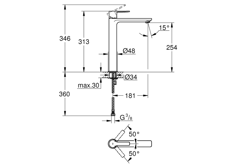 Одноважільний змішувач для раковини Grohe Lineare XL-Size (23405DC1)