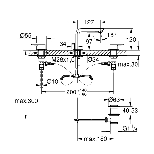 Змішувач для раковини Grohe Lineare на 3 отвори, M-Size (20304GL1)