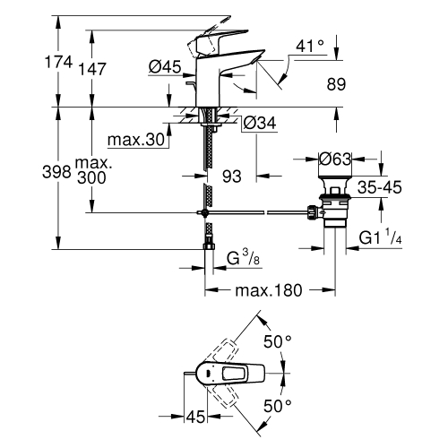 Однорычажный смеситель для раковины Grohe BauLoop New S-Size (23335001)