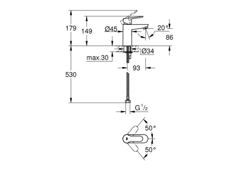 Однорычажный смеситель для раковины Grohe BauEdge S-Size (32858000)