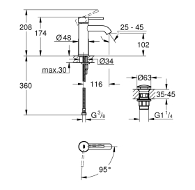 Однорычажный смеситель для раковины Grohe Essence New S-Size + нажимной донный клапан (24179001)