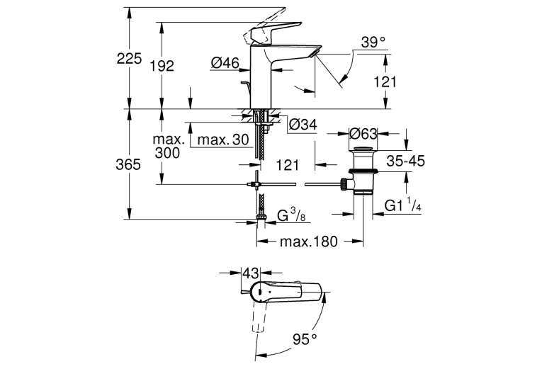 Однорычажный смеситель для раковины Grohe Start M-Size (23552002)