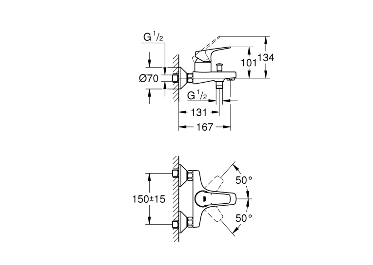 Однорычажный смеситель для ванны Grohe Start Flow (23772000)
