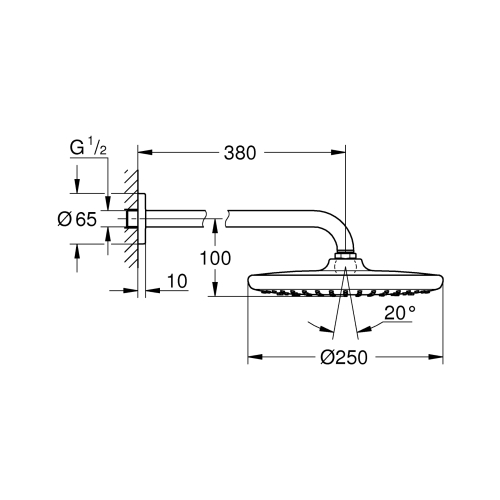верхний душ Grohe Tempesta 250 с кронштейном к стене (26663000)