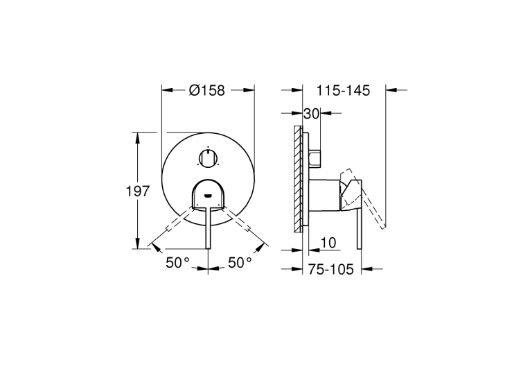 Змішувач одноважільний Grohe Plus з перемикачем на 3 положення (24093AL3) Графіт матовий