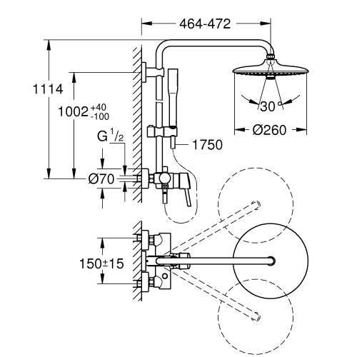 Душевая система с однорычажным смесителем настенного монтажа Grohe Euphoria Concetto System 260 (23061003)