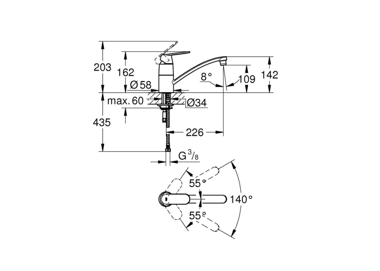 Одноважільний змішувач для мийки Grohe Eurosmart Cosmopolitan (32842000)