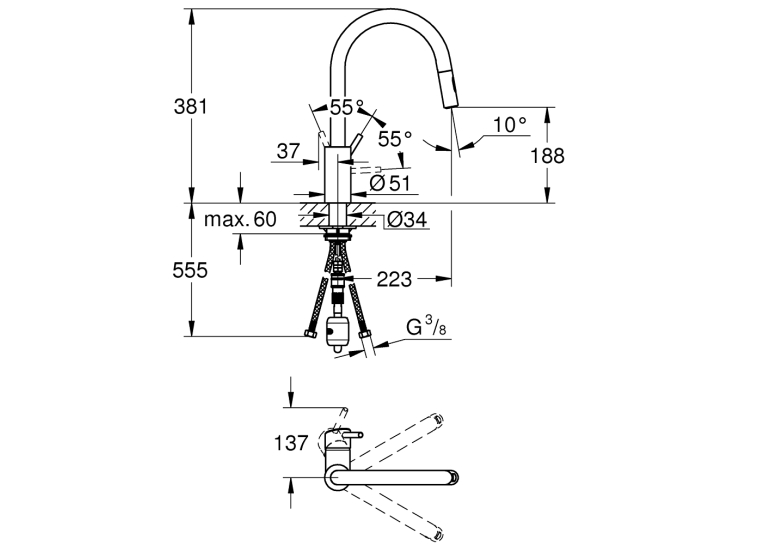 Одноважільний змішувач для мийки Grohe Concetto (31483002)