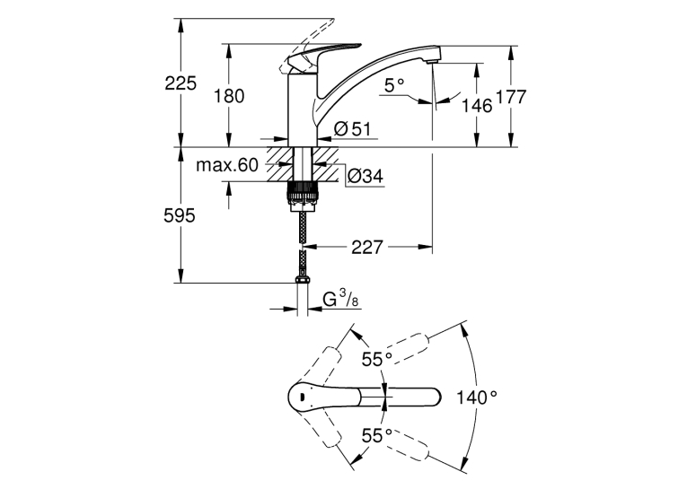 Одноважільний змішувач для мийки Grohe Eurosmart (33281DC3)