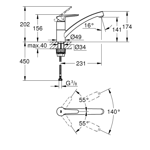 Однорычажный смеситель для мойки Grohe StartEco (31685000)