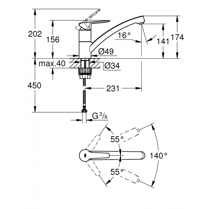 Однорычажный смеситель для мойки Grohe StartEco (31685000)