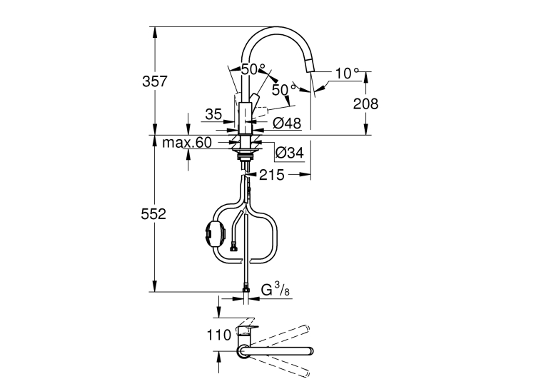 Одноважільний змішувач для кухні Grohe BauEdge New (30536000)