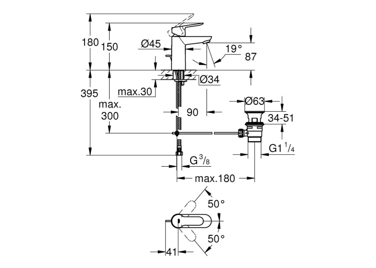 Однорычажный смеситель для раковины Grohe BauEdge S-Size (23328000)