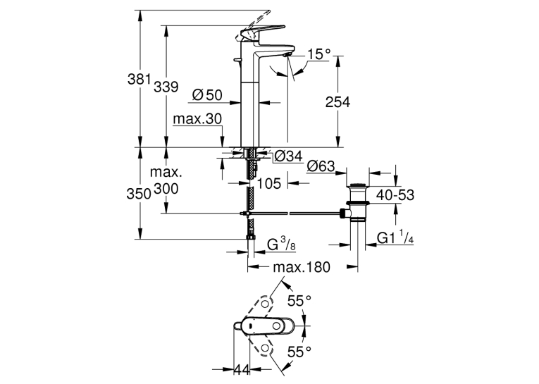 Одноважільний змішувач для раковини Grohe Plus XL-Size (32618002)