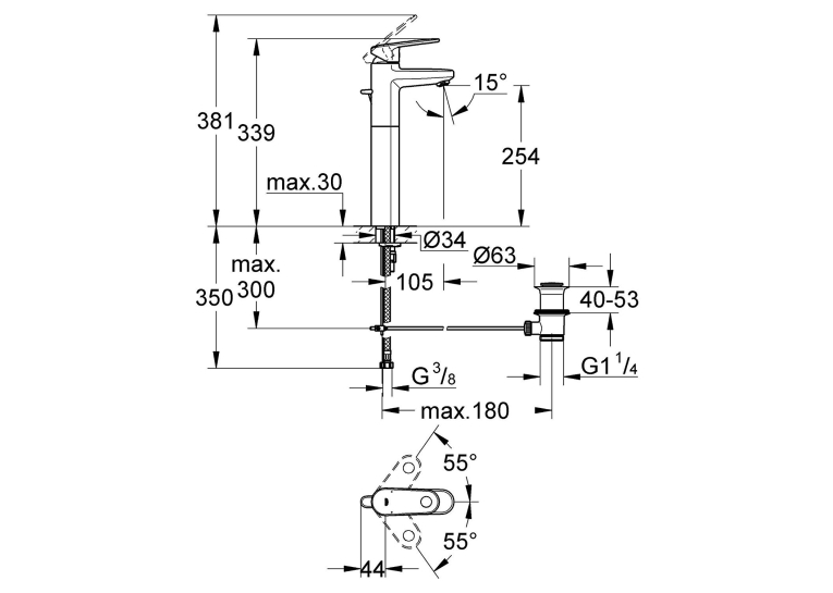Одноважільний змішувач для раковини Grohe Plus XL-Size (32618002)