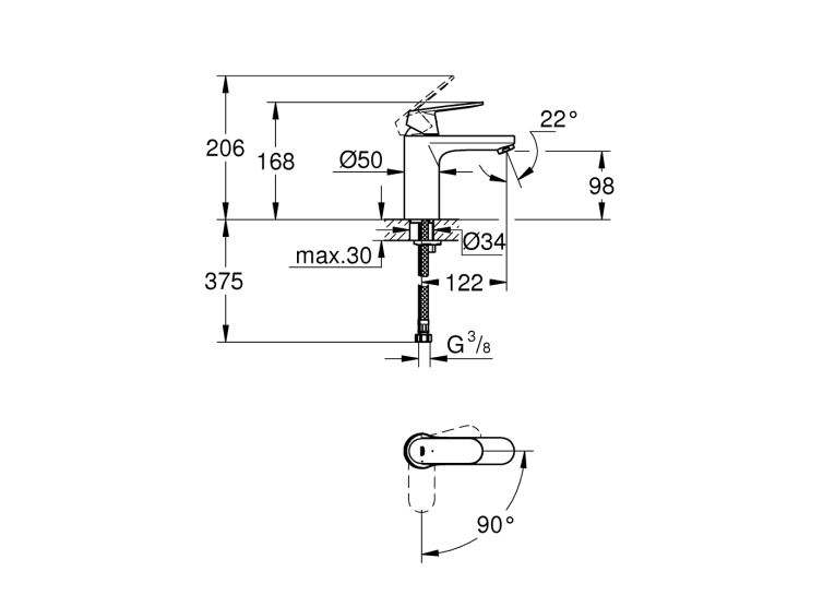 Одноважільний змішувач для раковини Grohe Eurosmart Cosmopolitan M-size (2339800E)
