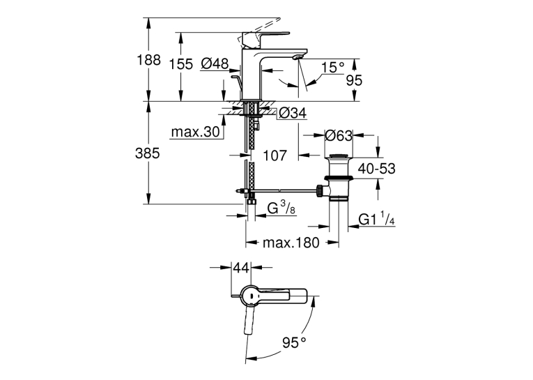 Однорычажный смеситель для раковины Grohe Lineare XS-Size (23790001)