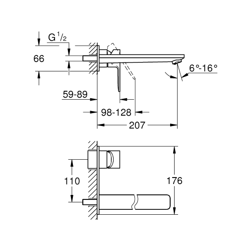 Смеситель для раковины Grohe Lineare на 2 отверстия L-Size (23444AL1) Графит матовый