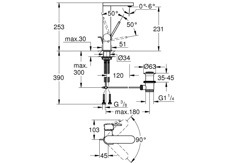 Одноважільний змішувач для раковини Grohe Plus, L-Size (23851DC3)