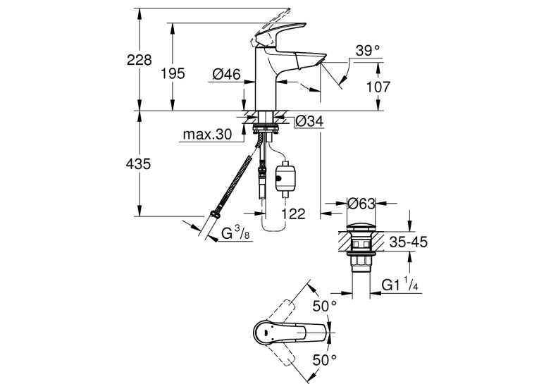 Однорычажный смеситель с выдвижным изливом для раковины Grohe Eurosmart New (23976003)