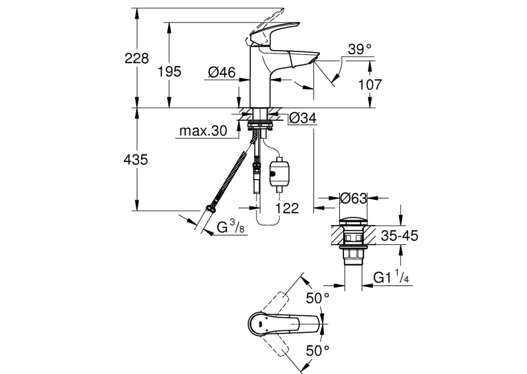 Одноважільний змішувач з висувним виливом для раковини Grohe Eurosmart New (23976003)