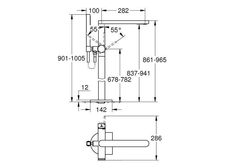 Одноважільний змішувач для ванни, напольного монтажу Grohe Plus (23846003)