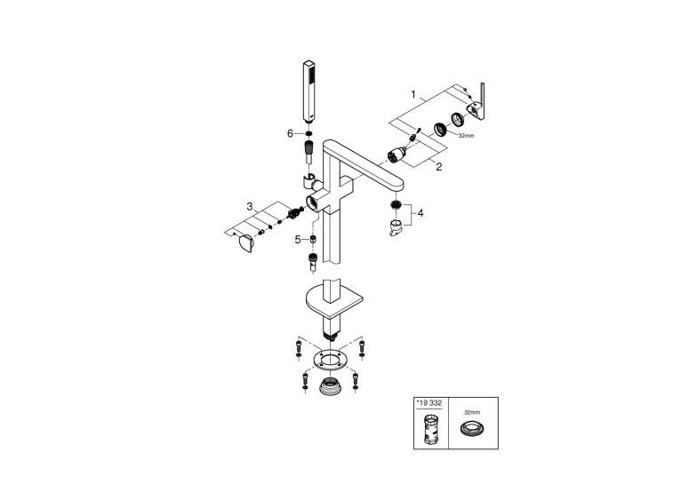 Однорычажный смеситель для ванны, напольного монтажа Grohe Plus (23846003)
