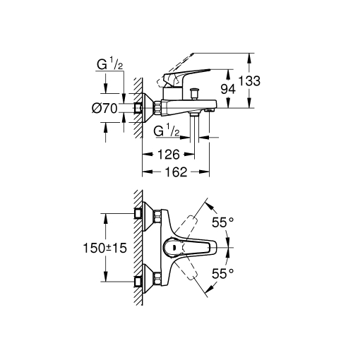 Одноважільний змішувач для ванни Grohe BauFlow (23601000)