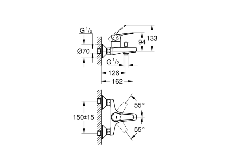 Одноважільний змішувач для ванни Grohe BauFlow (23601000)