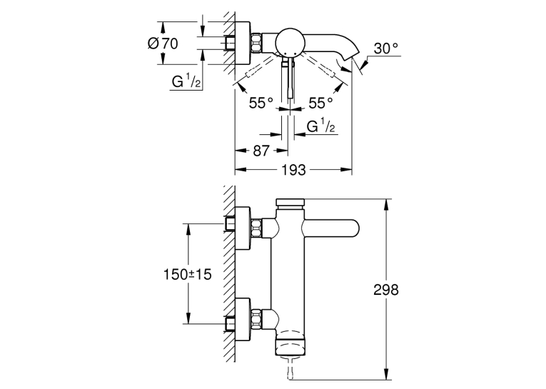 Однорычажный смеситель для ванны Grohe Essence (33624GL1) Золото