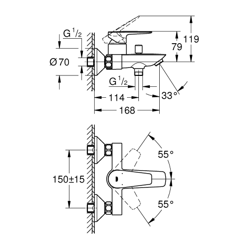 Одноважільний змішувач для ванни Grohe BauEdge New (23604001)