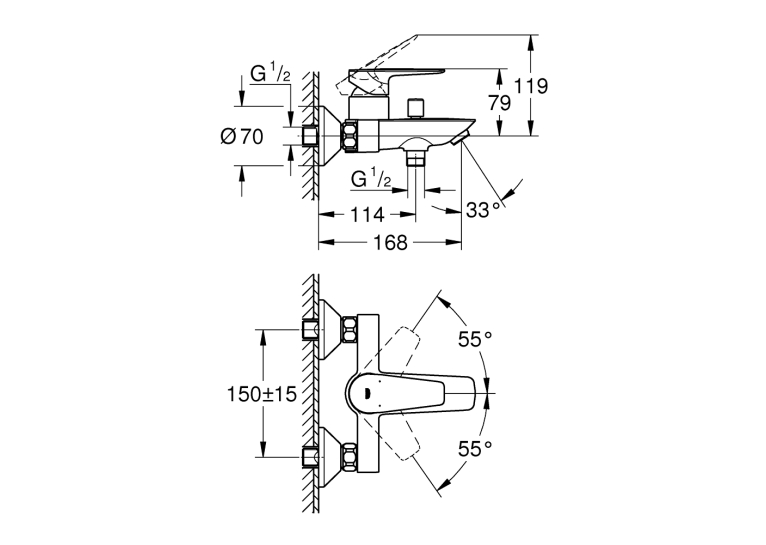 Одноважільний змішувач для ванни Grohe BauEdge New (23604001)