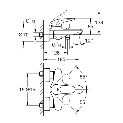 Однорычажный смеситель для ванны Grohe Wave (32286001)