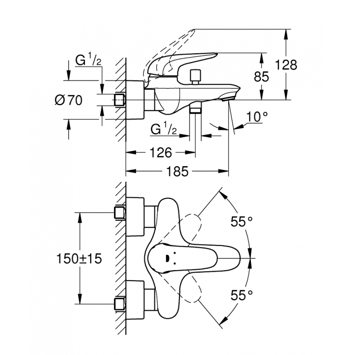 Однорычажный смеситель для ванны Grohe Wave (32286001)