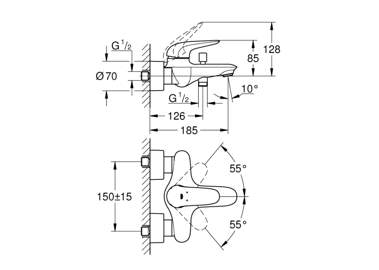 Однорычажный смеситель для ванны Grohe Wave (32286001)