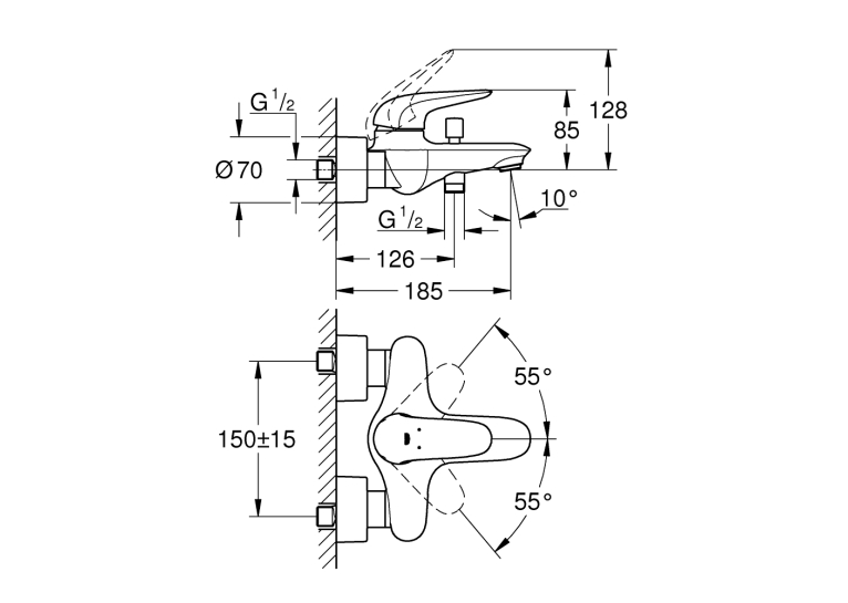 Одноважільний змішувач для ванни Grohe Wave (32286001)