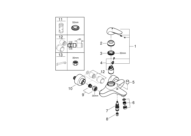Однорычажный смеситель для ванны Grohe Wave (32286001)