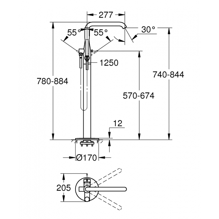 Однорычажный смеситель для ванны, напольного монтажа Grohe Essence (25248001)