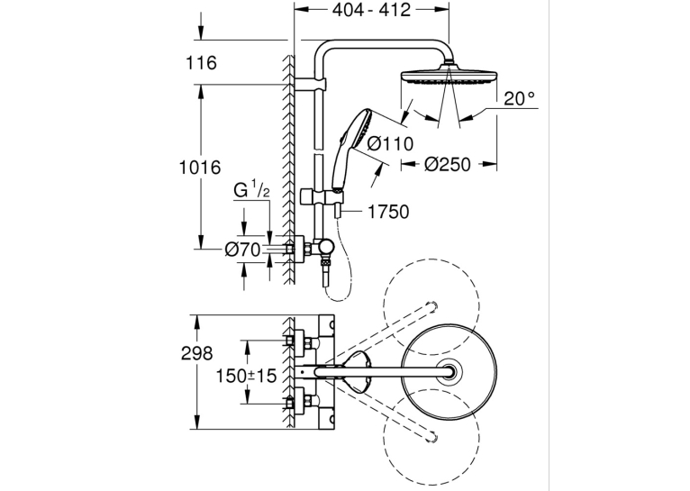 Душова система з термостатом для настінного монтажу Grohe Tempesta System 250 (266702431)